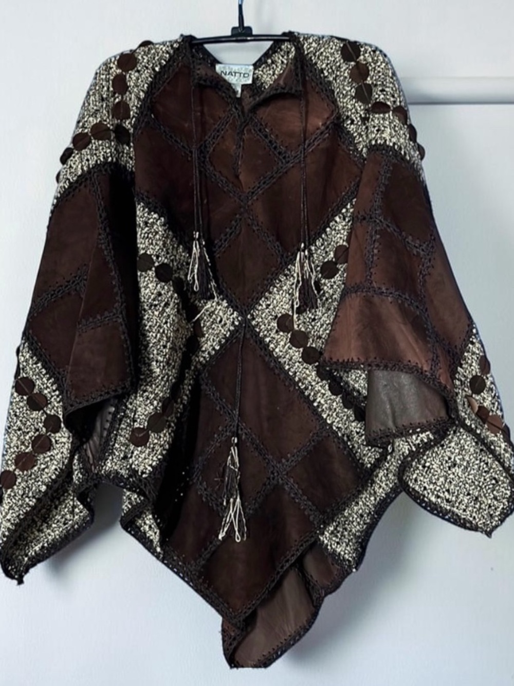 Natto Poncho Leather and Wool / Hippie / Bohemian
